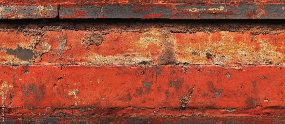 Weathered wooden surface with chipped red paint and rusty accents for textured backgrounds, Copy Space available Weathered wooden surface with chipped red paint and rusty accents for textured backgrounds, Copy Space available