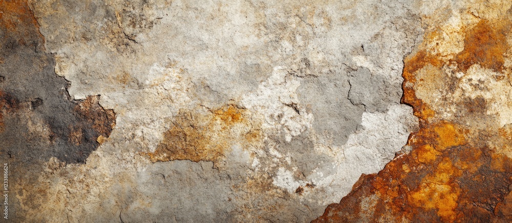 Fototapeta premium Textured abstract background of weathered concrete with orange and gray tones suitable for various design applications Copy Space