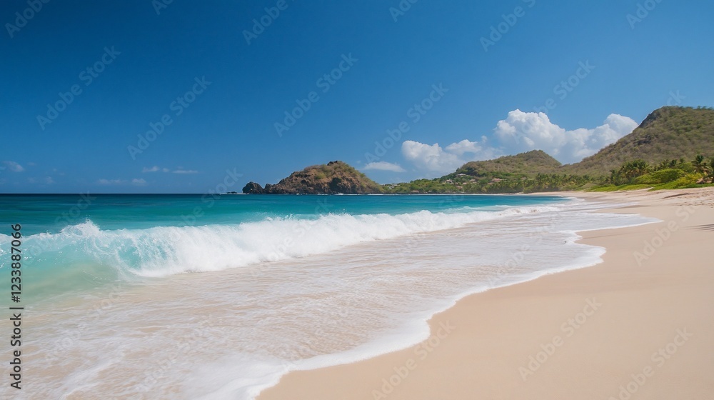 Serene Tropical Beachscape: Azure Waters and Golden Sands