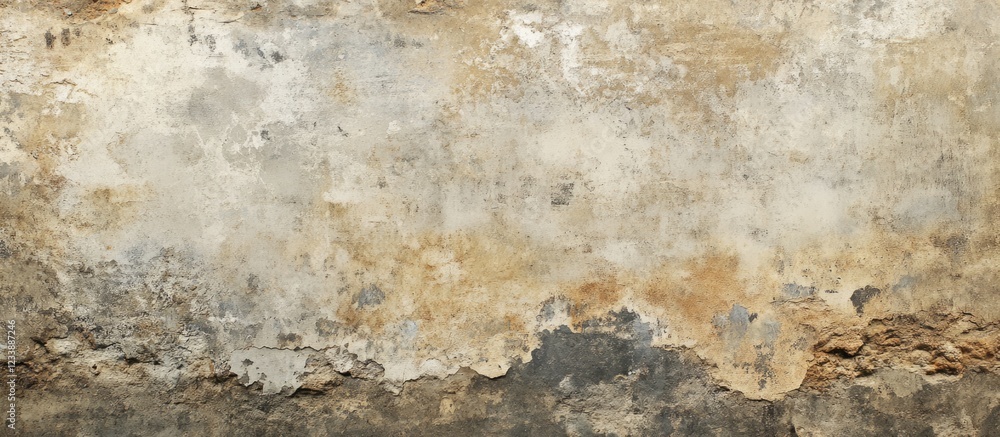 Obraz premium Textured weathered wall with peeling paint and rough surface featuring earthy color tones and Copy Space for text insertion.