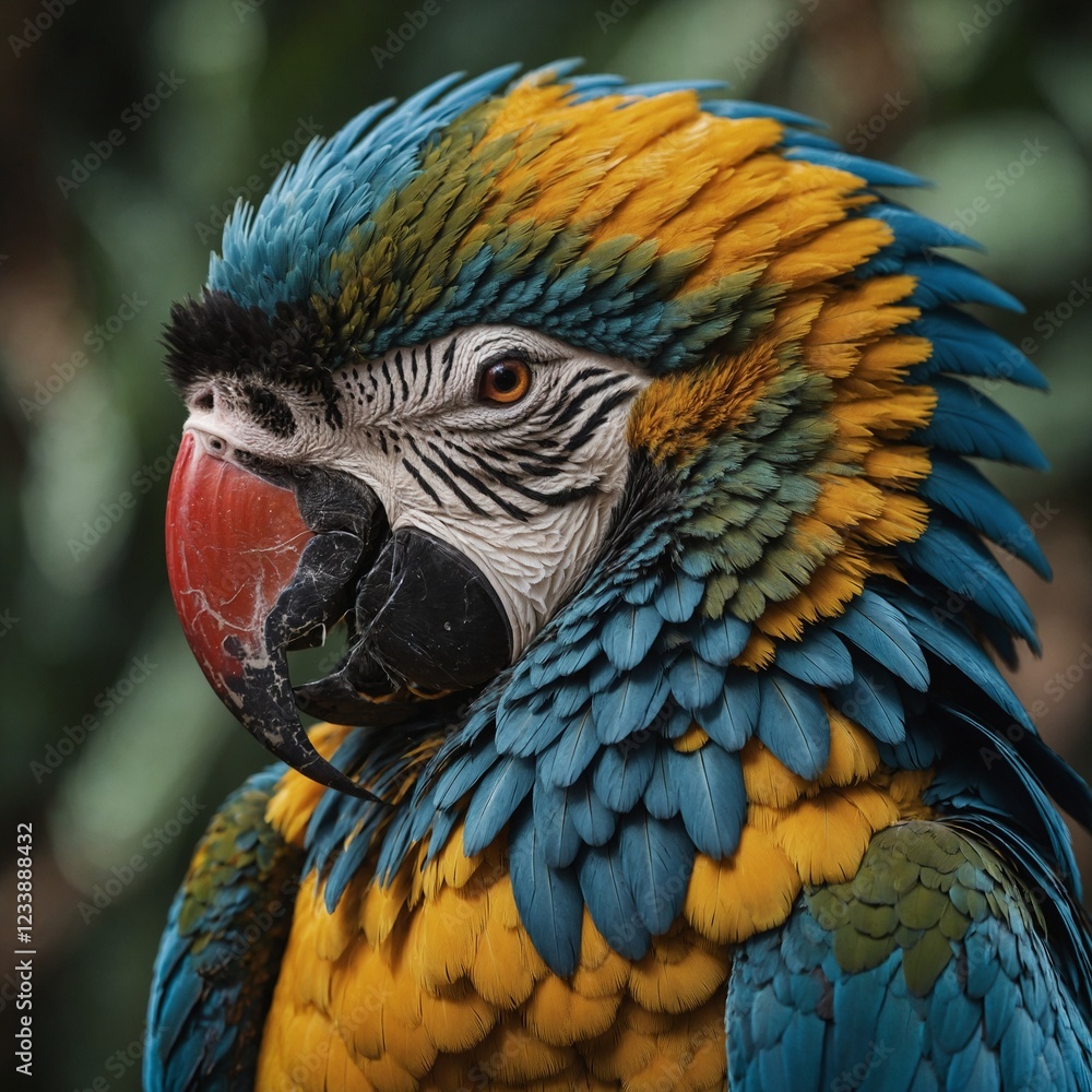 Obraz premium A close-up of a macaw with strikingly detailed feathers.