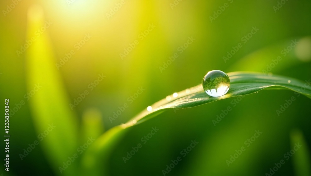 Close-Up of Morning Dew on a Leaf with Sunlight Close-Up of Morning Dew on a Leaf with Sunlight