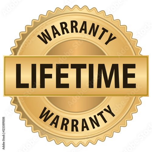 lifetime warranty yellow stamp vector. Gold emblem graphic of logo design for satisfaction of customer on advertising business.
