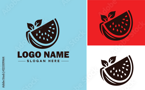 Watermelon icon Red fruit Melon Fruit flat logo sign symbol editable vector