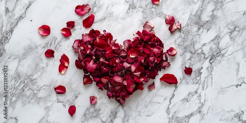 Romantic Floral Flat Lay Petals Forming a Heart Shape for Valentines Wedding or Love Themes