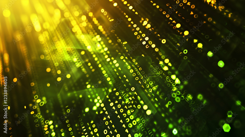 Abstract representation of digital data flow with binary code in green hues. Abstract representation of digital data flow with binary code in green hues.
