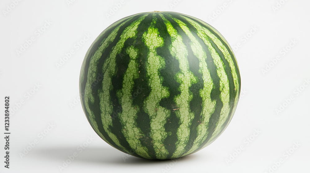 Detailed shot of a whole watermelon isolated on white with vibrant green textures and stylized lighting. Detailed shot of a whole watermelon isolated on white with vibrant green textures and stylized lighting.