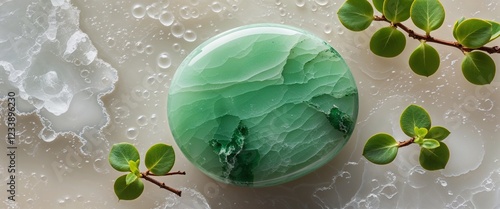 Soft jade green nephrite stone with waxy background
