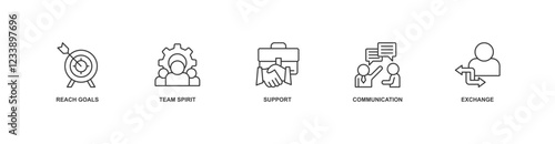 working together icon vector illustration concept for reach goals, team spirit, support, communication, exchange