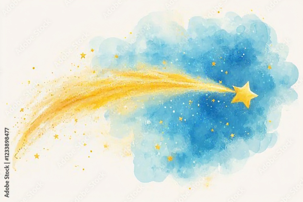 Obraz premium Golden Star Shooting Across Blue Watercolor Sky