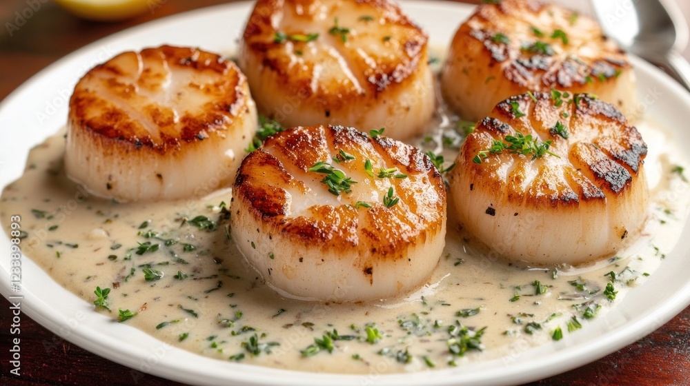 Seared Scallops in Creamy Herb Sauce: A Delightful Culinary Masterpiece Seared Scallops in Creamy Herb Sauce: A Delightful Culinary Masterpiece