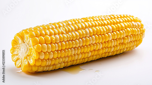 Polished corn cob with butter, sleek visuals for advertising. photo