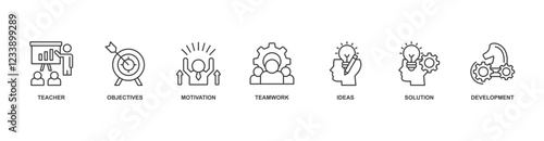 workshop icon vector illustration concept for teacher, objectives, motivation, teamwork, ideas, solution, development