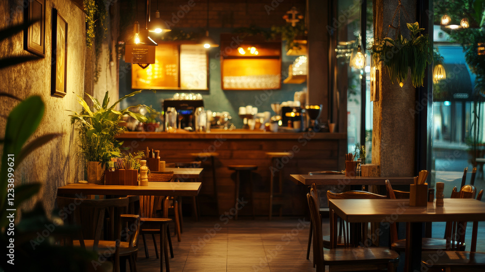 Blurry image of a modern, cozy café interior with warm lighting, wooden furniture, and an inviting atmosphere. Perfect for backgrounds Blurry image of a modern, cozy café interior with warm lighting, wooden furniture, and an inviting atmosphere. Perfect for backgrounds