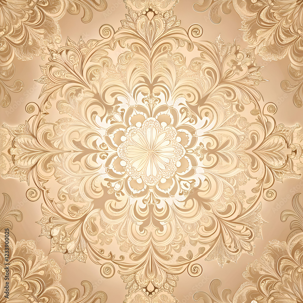 Ornate gold floral medallion design.