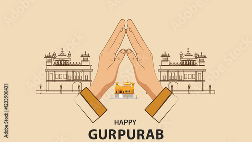 Happy Gurpurab Praying Hands Golden Temple