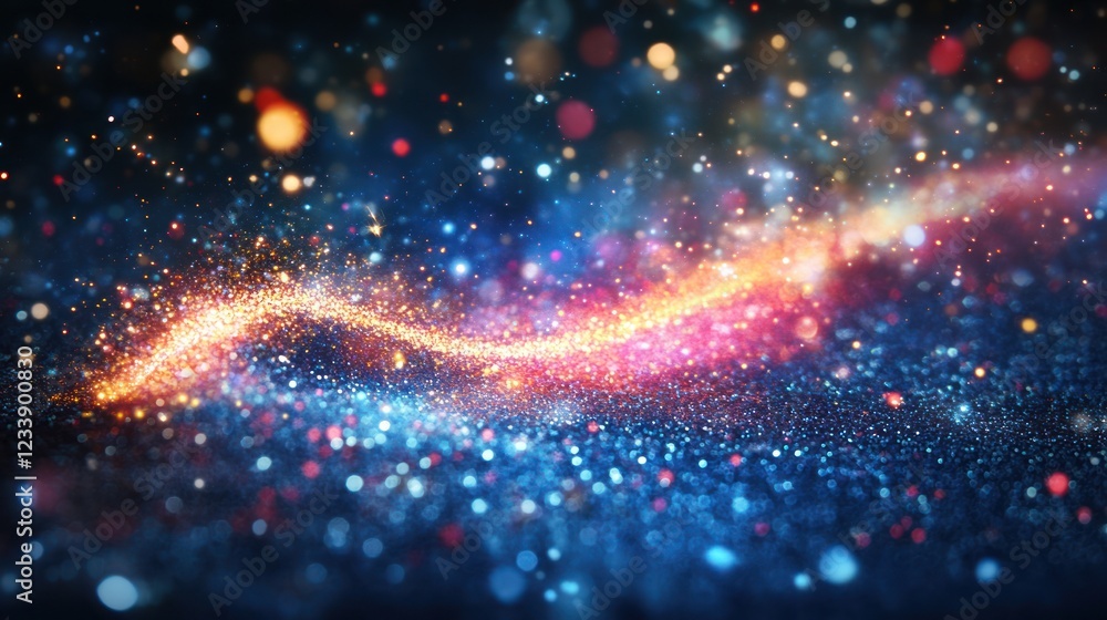 Fototapeta premium Sparkling light trail, cosmic dust, galaxy background, festive design