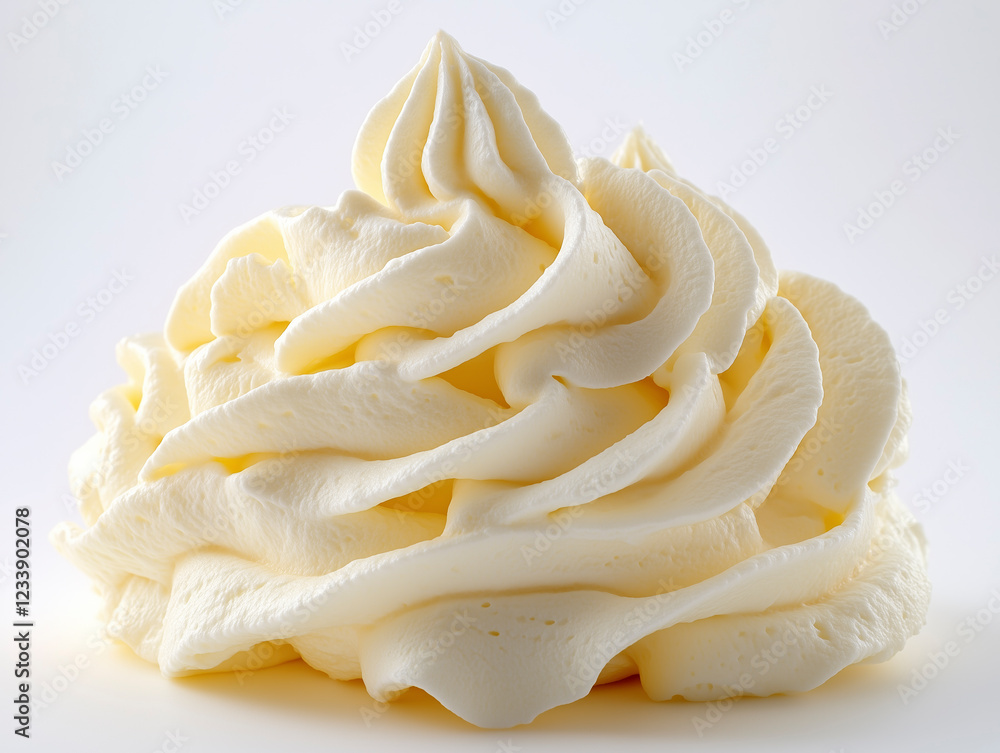 Studio-style detailed spiral of whipped cream on pure white background. Studio-style detailed spiral of whipped cream on pure white background.
