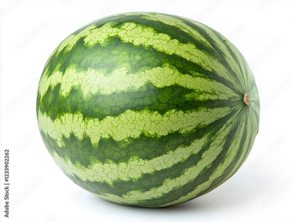 High-quality close-up of a whole watermelon isolated on white, with realistic details and textures. High-quality close-up of a whole watermelon isolated on white, with realistic details and textures.