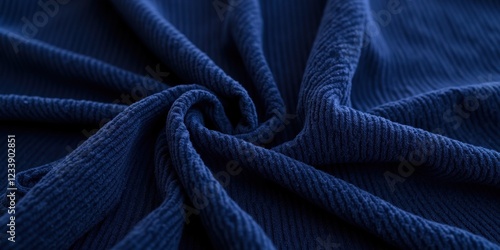 Rich dark blue corduroy with pronounced texture; its plush surface exudes elegance and depth. Perfect for adding a luxurious touch to any piece photo