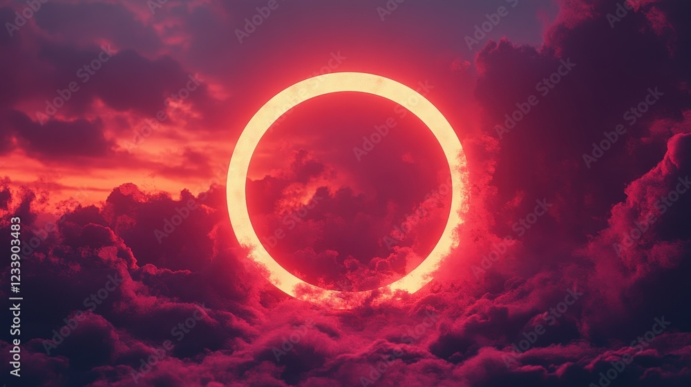 Obraz premium Celestial circular cloud showcasing pink nebula chaos outer space digital art cosmic viewpoint atmospheric concept