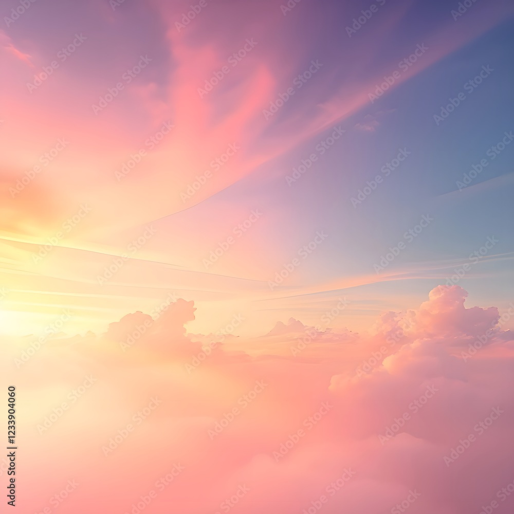 Obraz premium Ethereal Sunset - Pastel Clouds & Golden Hour Glow in a Dreamy Sky
