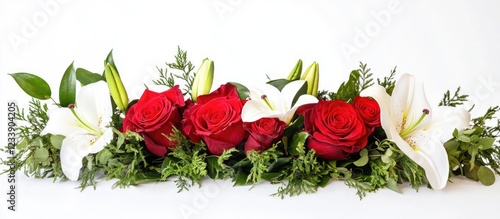 Wallpaper Mural Red roses and white lilies floral arrangement on a plain background with ample Copy Space for text insertion. Torontodigital.ca
