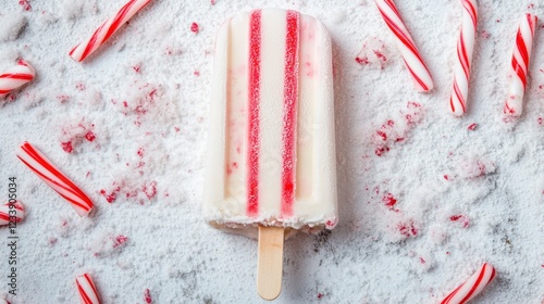 Wallpaper Mural A festive holiday peppermint popsicle ice cream with candy cane stripes, resting on a bright white surface Torontodigital.ca