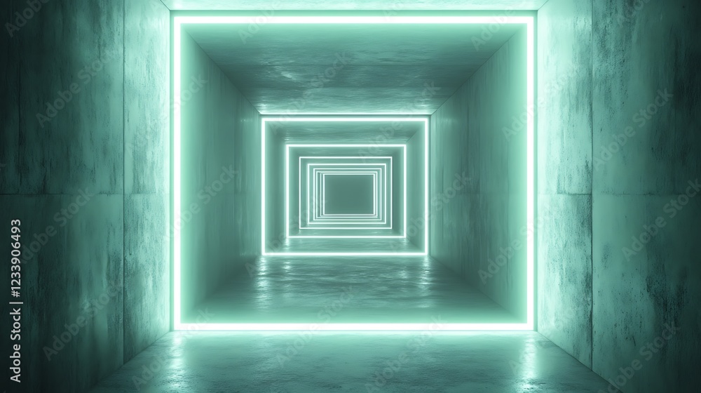 Obraz premium Abstract Green Neon Tunnel Concrete Walls