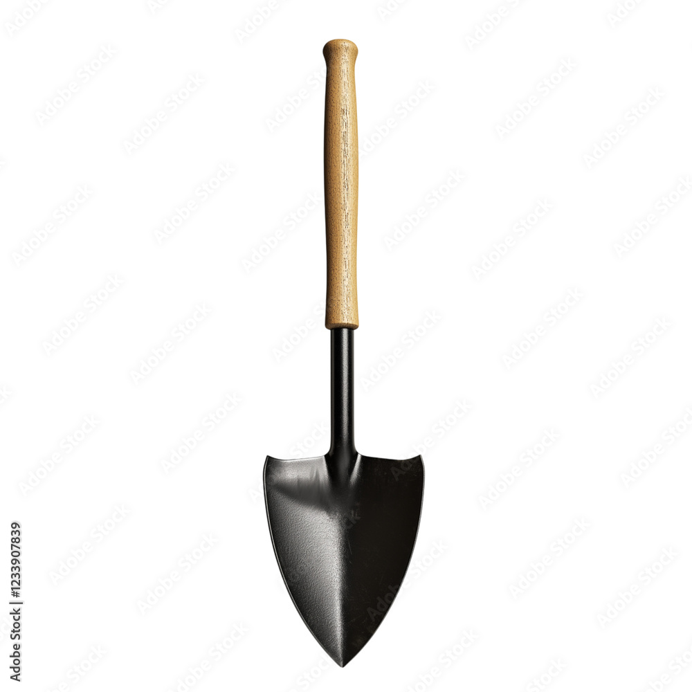 garden shovel with a black metal head and wooden handle isolated on transparent background Generative Ai. garden shovel with a black metal head and wooden handle isolated on transparent background Generative Ai.