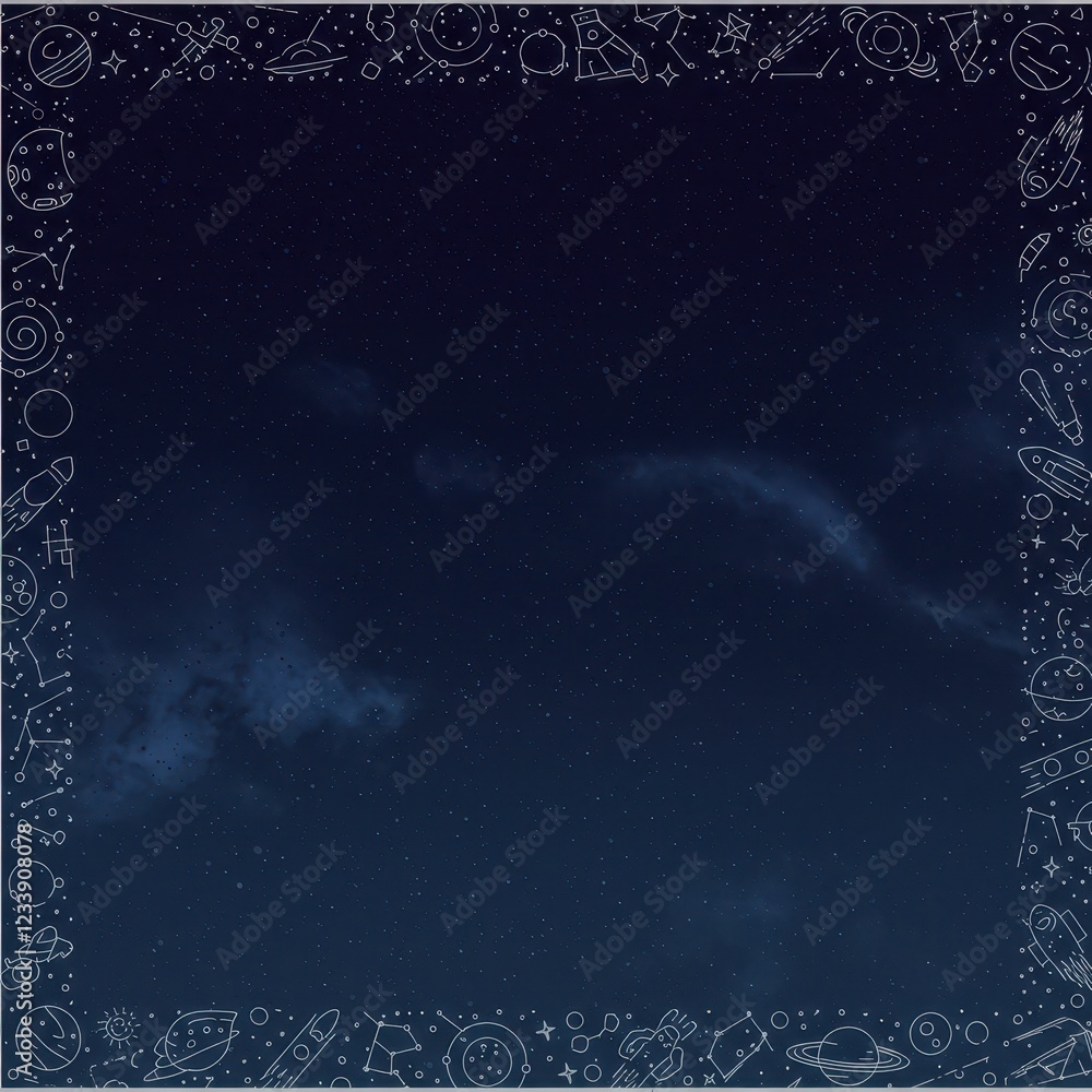 Celestial Night Sky Background with Space Icons Illustration - Perfect for Science Presentations and Astronomy Projects Celestial Night Sky Background with Space Icons Illustration - Perfect for Science Presentations and Astronomy Projects