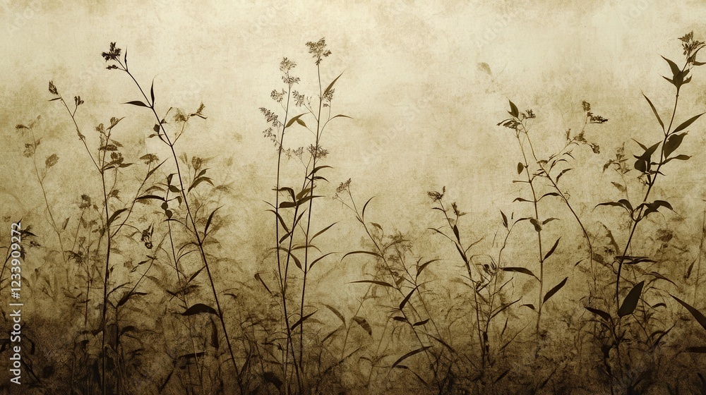 Fototapeta premium Delicate Silhouettes of Wildflowers Against Vintage Textured Background