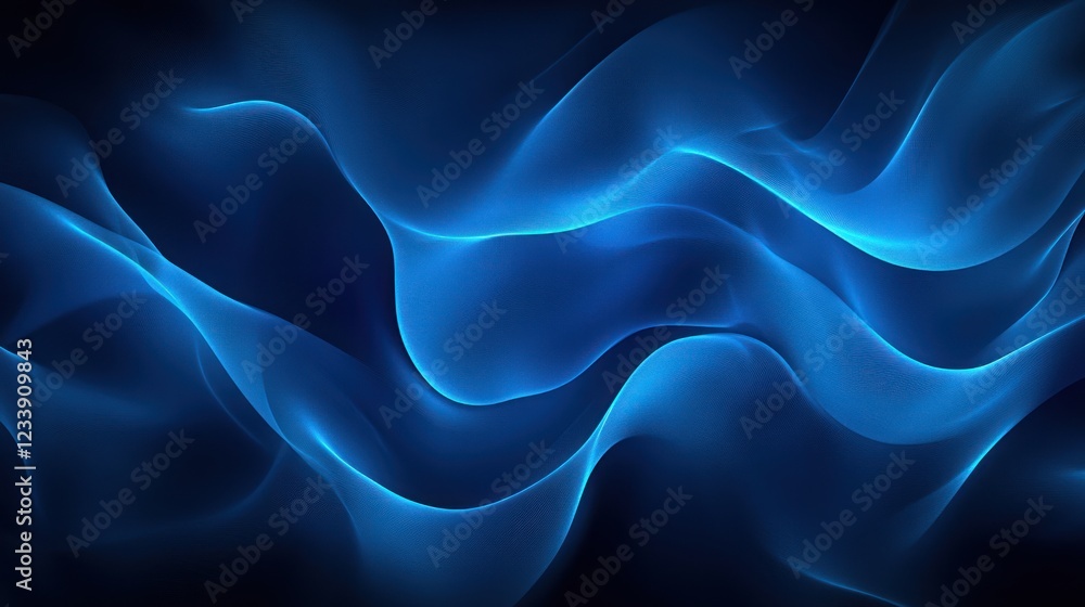 Obraz premium Blue abstract waves flowing, dark background, digital art, website banner