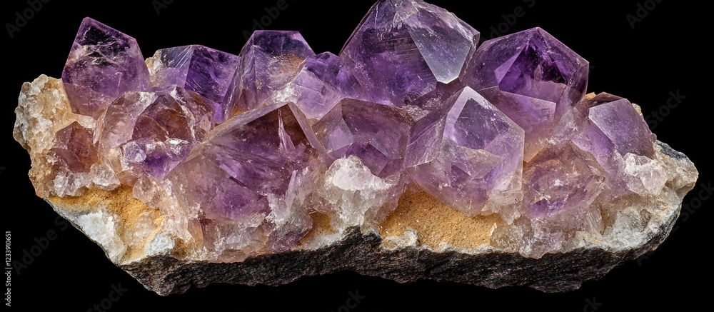 Amethyst Crystal Cluster on Black Background Amethyst Crystal Cluster on Black Background