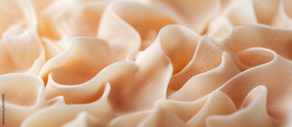 Close-up texture of soft, wavy fabric in warm beige tones with gentle folds and ripples Copy Space Close-up texture of soft, wavy fabric in warm beige tones with gentle folds and ripples Copy Space