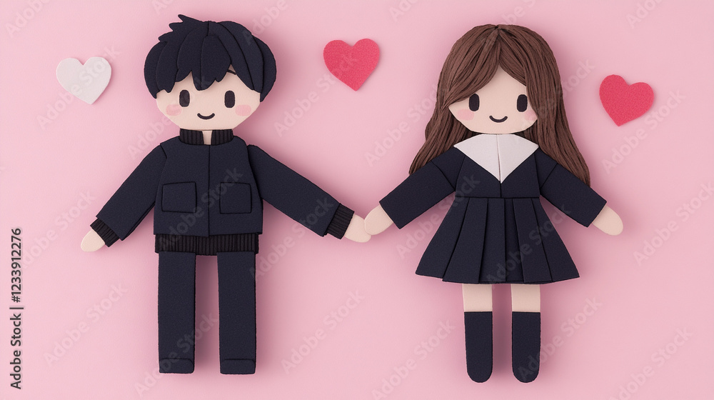 characters young couple in love in pink and white background characters young couple in love in pink and white background