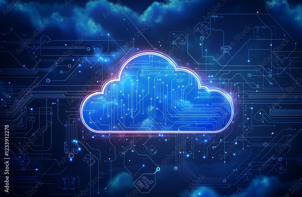 A 3D render of a cloud technology icon seamlessly integrated into a circuit board background, emphasizing the connection between digital innovation and cloud computing. A 3D render of a cloud technology icon seamlessly integrated into a circuit board background, emphasizing the connection between digital innovation and cloud computing.
