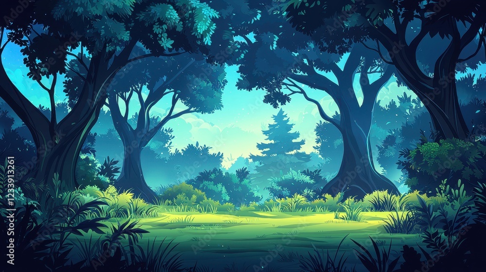 Serene Enchanting Forest Clearing Lush Green Canopy Serene Enchanting Forest Clearing Lush Green Canopy