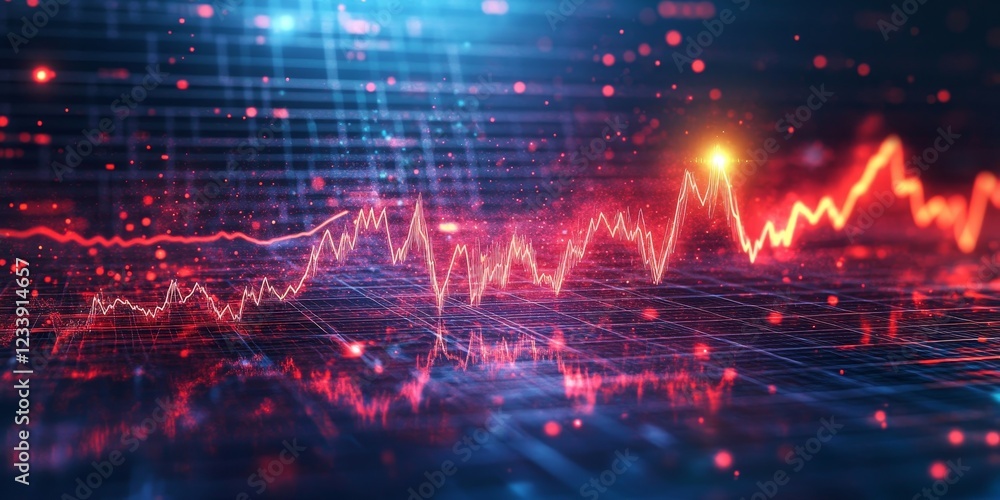 Obraz premium Abstract, Digital, Vibrant Pulse ,Abstract Lines form pattern resembling pulse on digital grid .