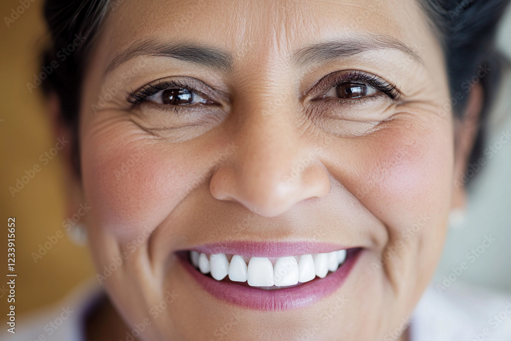 Obraz premium Smiling woman with joyful expression in a cozy setting