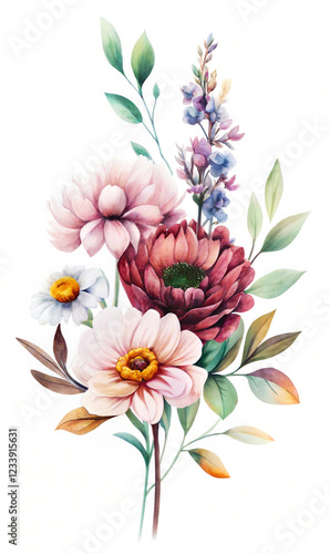 bouquet mixed flowers bouquet white background watercolor painting