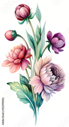 bouquet mixed flowers bouquet white background watercolor painting