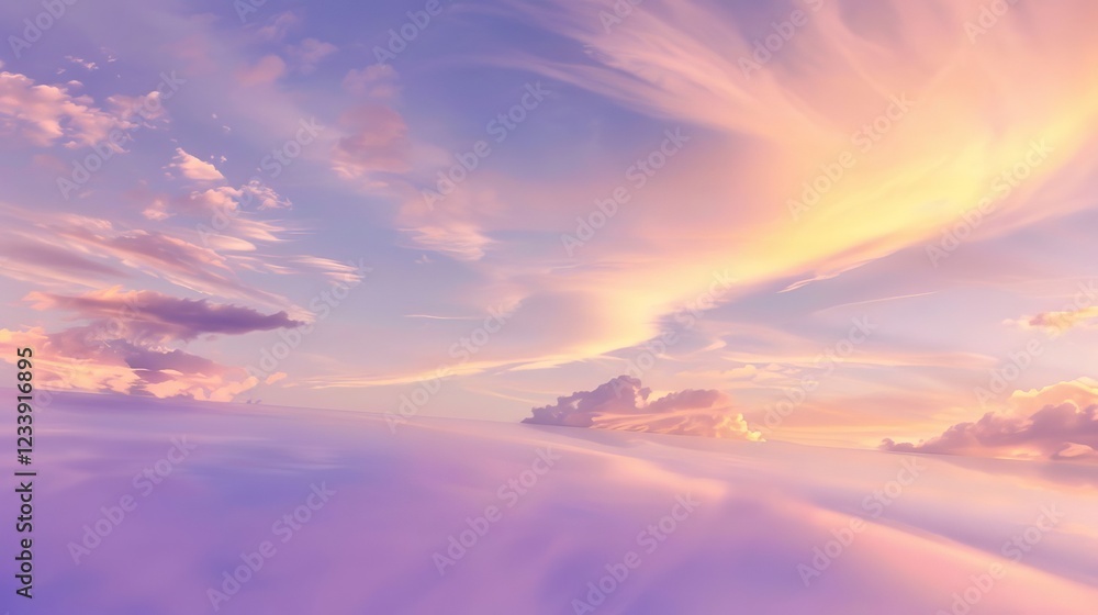 Serene Pastel Sunset Sky Dreamy Cloudscape with Soft Hues and Golden Light Serene Pastel Sunset Sky Dreamy Cloudscape with Soft Hues and Golden Light