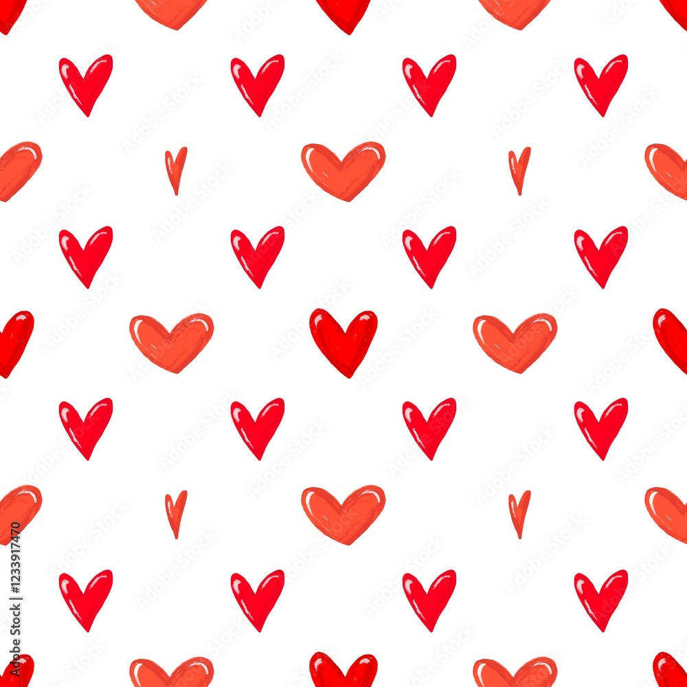 Seamless pattern with hand drawn hearts. White background and painted red hearts. Romantic vector illustration for love, wedding or Valentine's day design. Love theme vector illustration Seamless pattern with hand drawn hearts. White background and painted red hearts. Romantic vector illustration for love, wedding or Valentine's day design. Love theme vector illustration