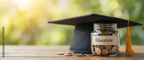 Saving for Education College Fund Jar and Graduation Cap