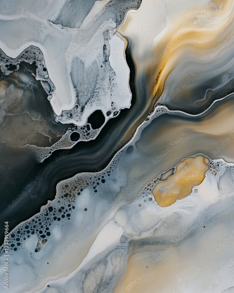 Abstract fluid art with swirling patterns in gray and gold tones Abstract fluid art with swirling patterns in gray and gold tones