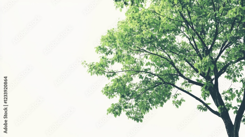 A vibrant green tree with a broad, leafy canopy set against a pristine white background, illustrating the freshness of a spring forest. A vibrant green tree with a broad, leafy canopy set against a pristine white background, illustrating the freshness of a spring forest.