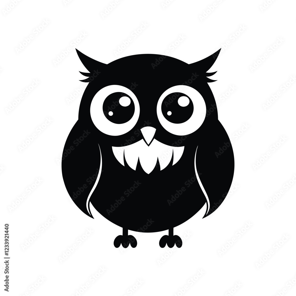 Obraz premium a black and white vector silhouette of round baby owl