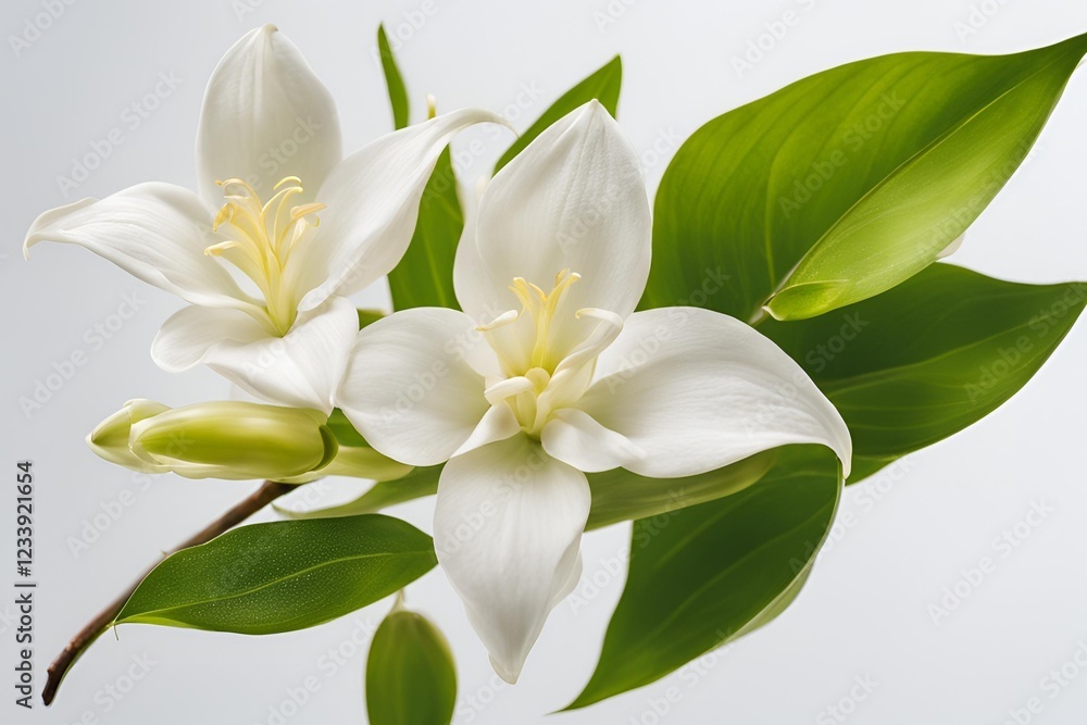 Obraz premium vanilla flower with pods and leaves isolated on transparent background