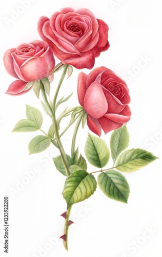 bouquet pink roses watercolor painting effect hand drawn white clean background